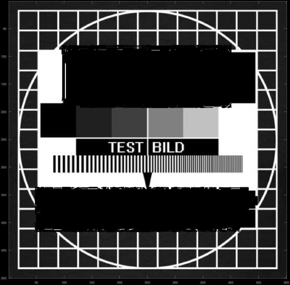 Test card with coloured pixels removed